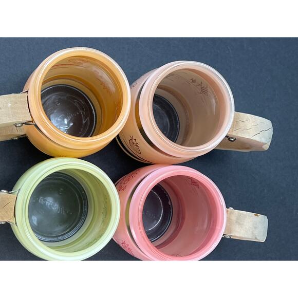 Vtg Siesta Ware Mugs 4 Set Frosted Wood Handles Tiki Bar Mid Century Tropical - Picture 6 of 10